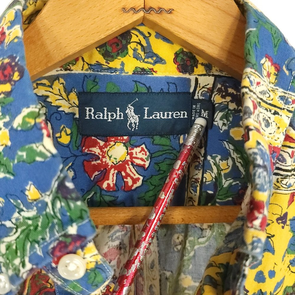 Vtg Ralph Lauren Hawaiian Shirt Men's Med Multicolor Floral Print Pullover 80s - Picture 11 of 12